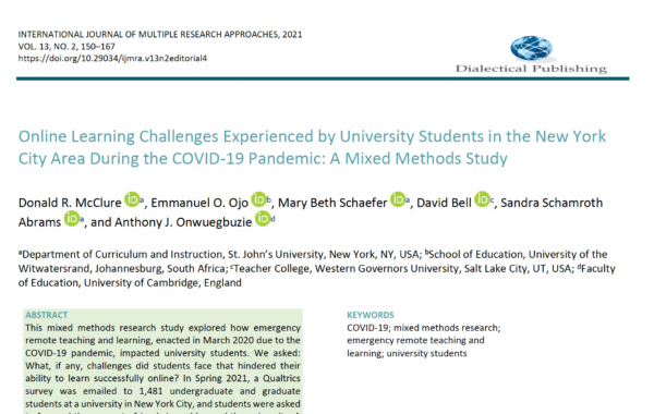 13(2). 04. Online Learning Challenges Experienced by University Students in the New York City Area During the COVID-19 Pandemic: A Mixed Methods Study