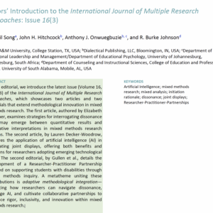 16(3). 01. Editors’ Introduction to the International Journal of Multiple Research Approaches: Issue 16(3)