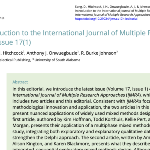 17(1). 01. Editors’ Introduction to the International Journal of Multiple Research Approaches: Issue 17(1)